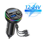 Bluetooth 5.0 FM Transmitter Car Kit MP3 Modulator Player Handsfree Audio Receiver with 3 in 1 Charge Cable for Iphone Huawei