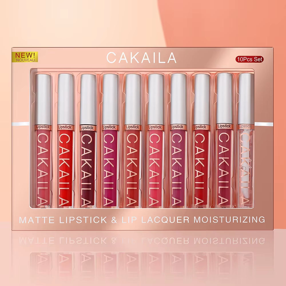 10Pcs/Set Nude Lip Gloss Matte Velvet Lipstick Waterproof Long-Lasting Liquid Lipstick Women Moist Lip Tint