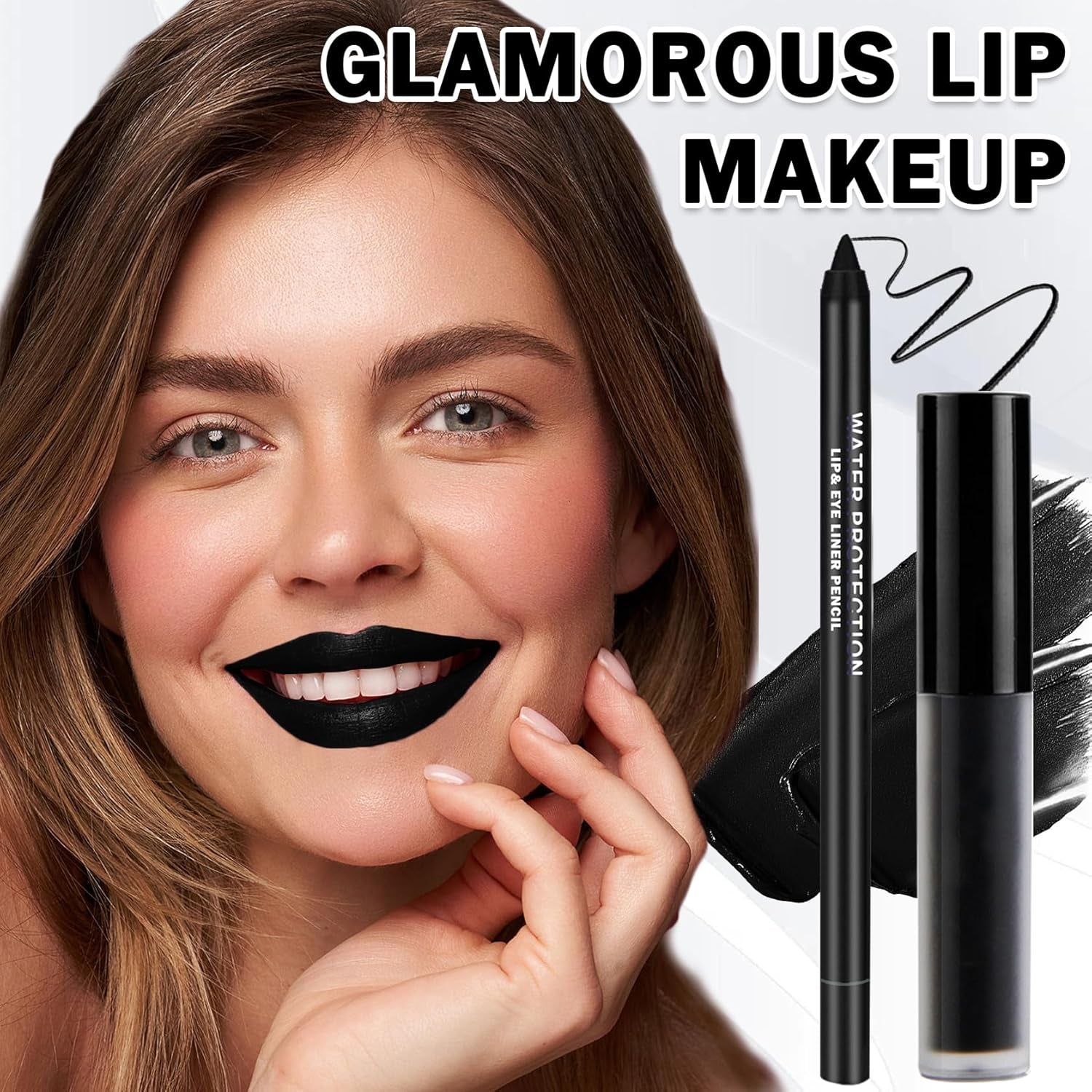 Black Matte Lipstick Lip Liner Set Liquid Lipstick High Pigmented Long Lasting Waterproof Goth Makeup Halloween Lip Gloss Lip Stain for Cosplay Gothic Rock Style