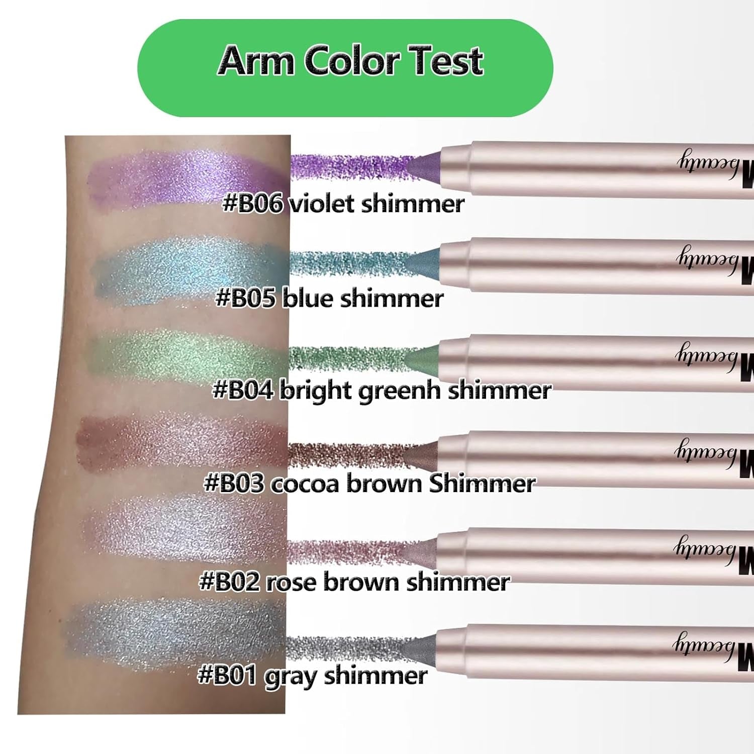 B02 Rose Brown Shimmer Eyeshadow Stick - Blendable Creamy Eye Brightener, Waterproof Long Lasting Crayon, Smooth Eye Highlighter & Liner