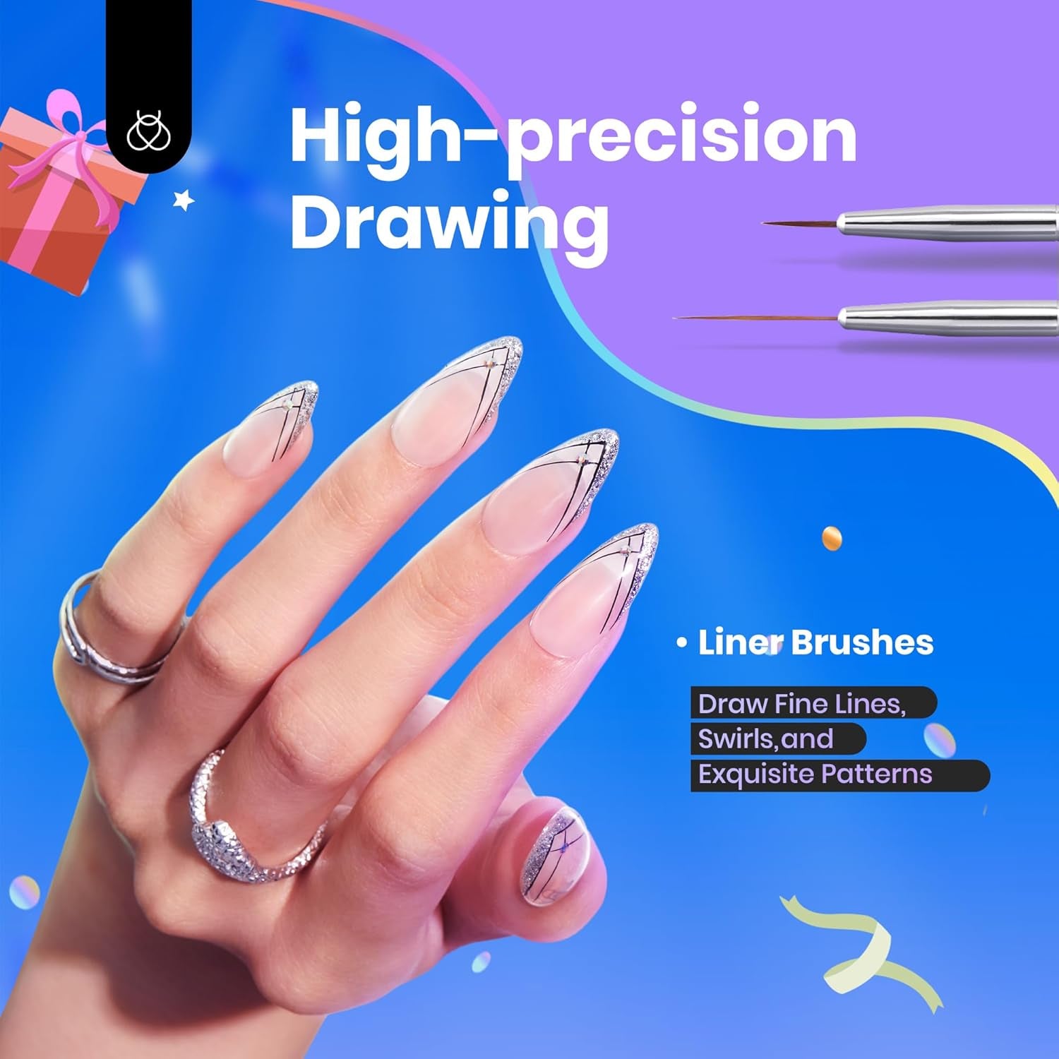 Nail Art Brushes, 6 Pcs Fingernail Art Design Pens, Wood Alloy Handle, Dotting Pen Clean up Liner French Nail Brush Set, DIY Manicure Tools Gift for Women