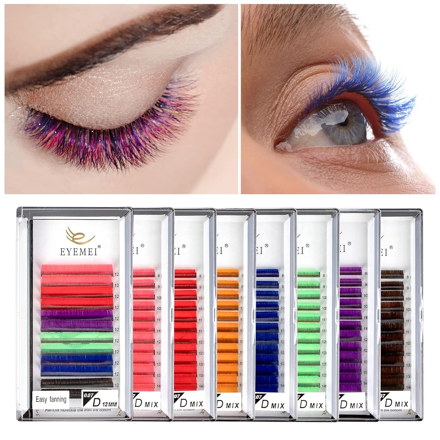 Colored Lash Extensions Easy Fan Volume Lashes 0.07 D 12Mm Curl Pink White Red Purple Green Blue Dark Brown Mixed Individual Lash Extensions Self Fanning Volume Lash (0.07-D, 12Mm)