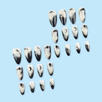 Press on Nails Medium Almond Fake Nails Glossy Glue on Nails Goth Black Ombre Acrylic Nails Stiletto Artificial Nails Gothic Moon Stick on False Nails with Design 24 Pcs