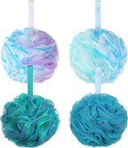 Loofah Bath Sponge XL 75G Set of 4 Ocean Colors by  - Soft Exfoliating Shower Lufa for Silky Skin - Long-Handle Mesh Body Poufs- Women and Men’S Loofahs - Loofah Sponges- Full Cleanse & Lather