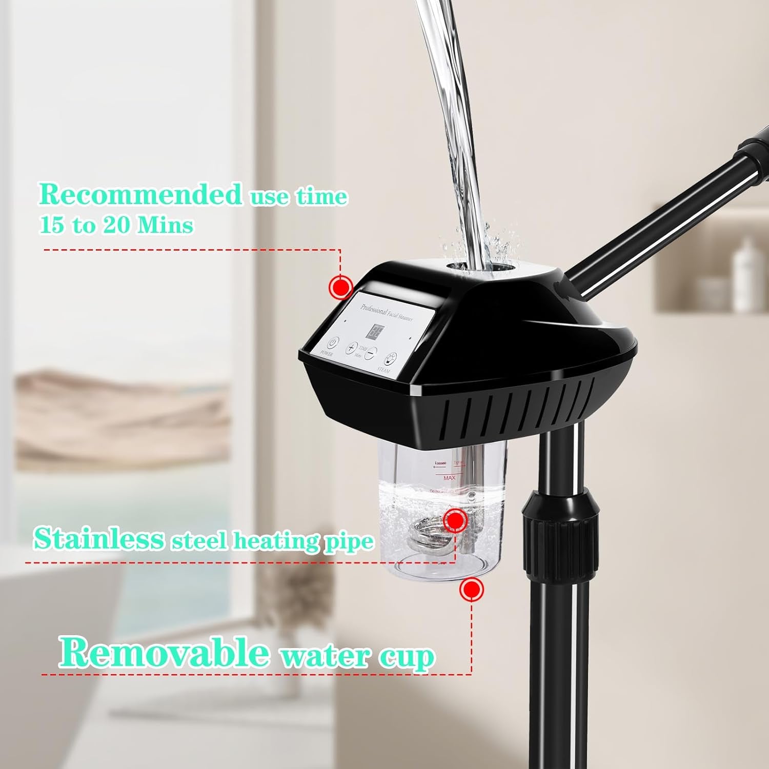 Professional Facial Steamer for Estheticians, Hot Mist & Timer Function, Stand Ozone Facial Steamer on Wheels for Spa Beauty, Home Use