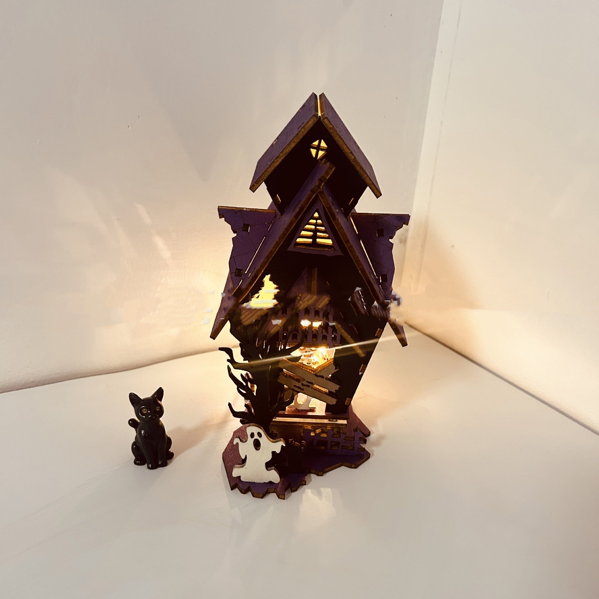 Halloween DIY Wooden Glowing Haunted House Table Decoration